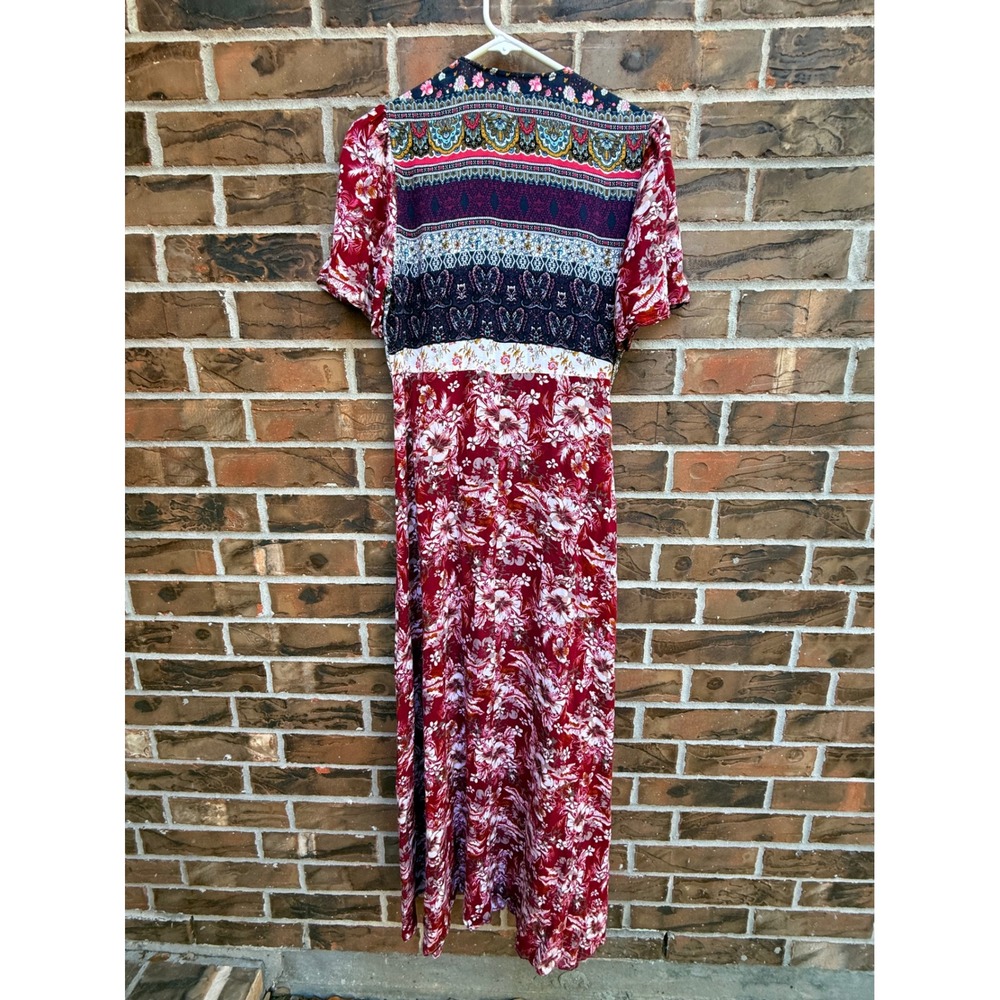 Flying Tomato Mixed Print Floral Paisley Boho Maxi Dress Burgundy Navy ID14324 L - Picture 4 of 4